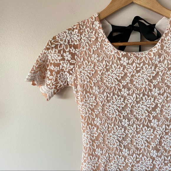 Pink and white Lace Dress with Black Bow - Picture 2 of 9